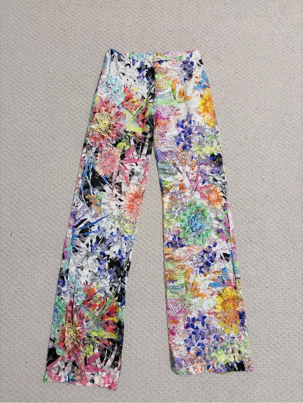 Mascara London Multicolor Floral Lace Wide-Leg Pants Size 38
